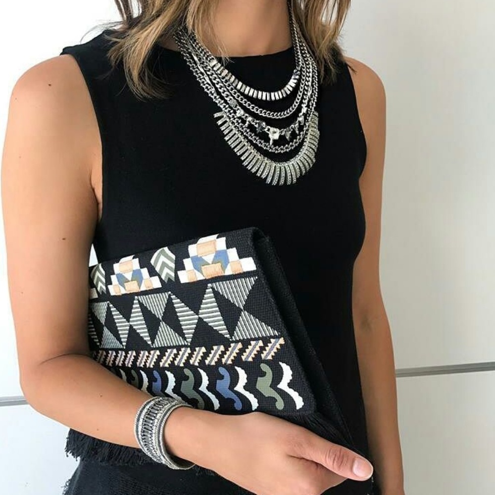 Stella & Dot | Black/Multi Embroidery Taj Clutch
